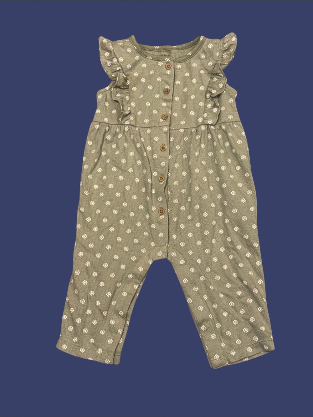 Girls' Olive Floral Button-Front Romper - Kids Bottoms